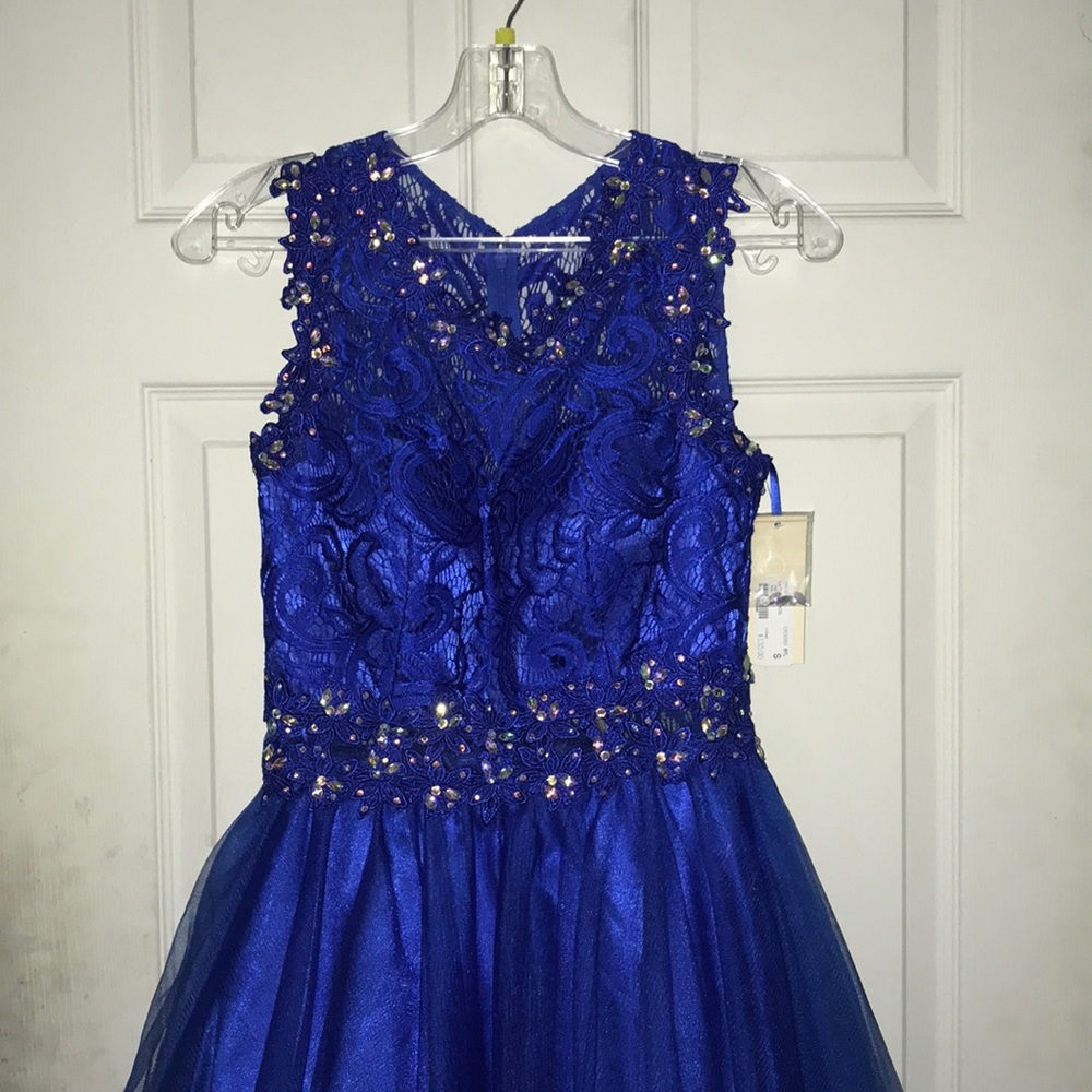 Royal Blue Dress with Lace and Gems